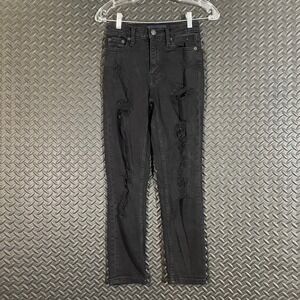 Aeropostale Mom Jeans Black Distressed Denim‎ Mid Rise Women's Size 000R Stretch
